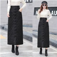 Толстые теплые пуховые юбки женские с высокой талией А-линия черная Макси элегантная длинная юбка Офисная Женская облегающая шерстяная клетчатая юбка fw644