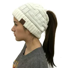 Зимняя теплая популярная бамбуковая вязанная шапка СС, шапка с отверстием для хвоста, шерстяная шапка джокер