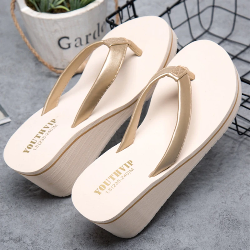 Shoes Women Slippers Wedges Flip-Flops Beach Summer Casual Zapatos High-Heel Mujer