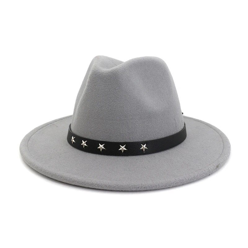 Light Grey fedora FS 16 цветов осень зима шерстяной джазовый головной убор для женщин Мужские фетровые шляпы классическая с широкими полями звезда фетровая Кепка котелок - Цвет: Light Grey fedora