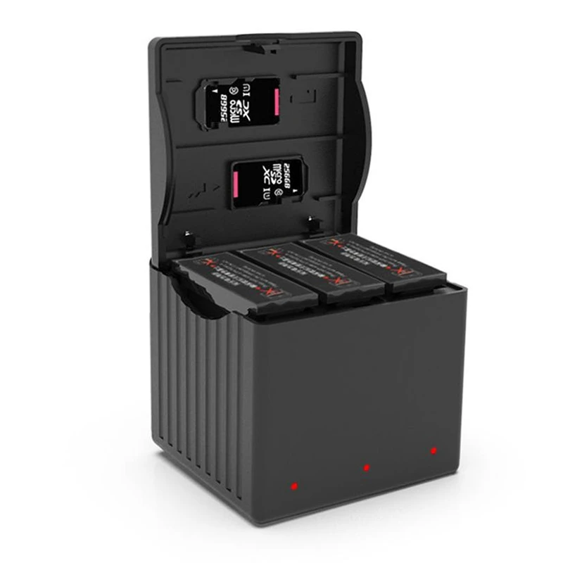 AABB-New TF-Card Reader Storage Type Battery Charger 3 in 1 Allin Charging Box for DJI OSMO ACTION Camera Battery Accessories