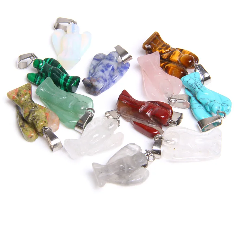 

12pcs natural stone angel pendants faith tone quartz crystal pendants jewelry wholesale handmade peace stone pendant gifts kids