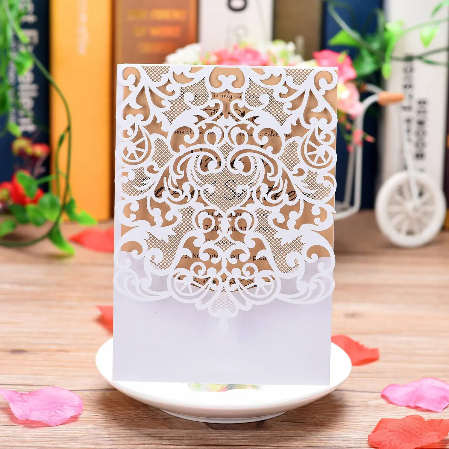  20Pcs Wedding Invitation Cards -Cut Gold Foil and Floral Design Invitation Pockets for Bridal Showe - 4000231975614