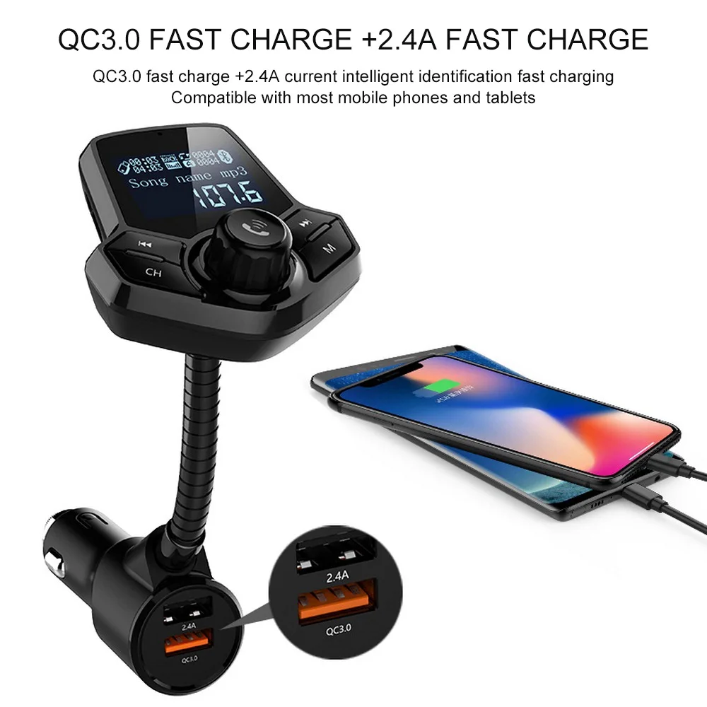 Автомобильный fm-передатчик беспроводной голосовой Автомобильный Bluetooth плеер MP3 QC 3,0 двойное USB зарядное устройство голосовое вещание QC3.0 Bluetooth автомобильное зарядное устройство