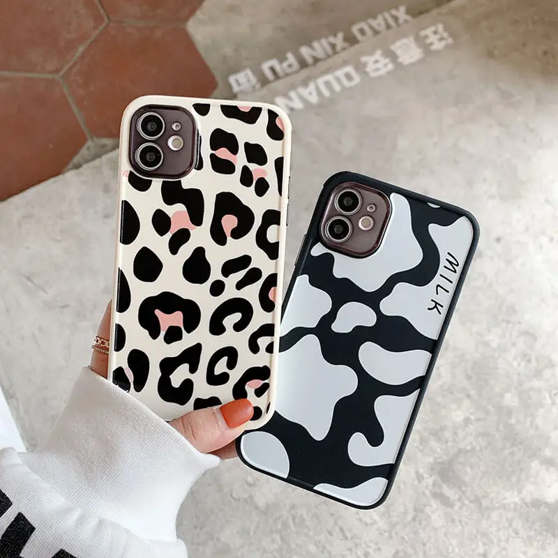 

Leopard milk phone case for iphone XR X XS 12 11 Pro Max 7 8 Plus 12 mini plating luxury shockproof soft silicone cover coque