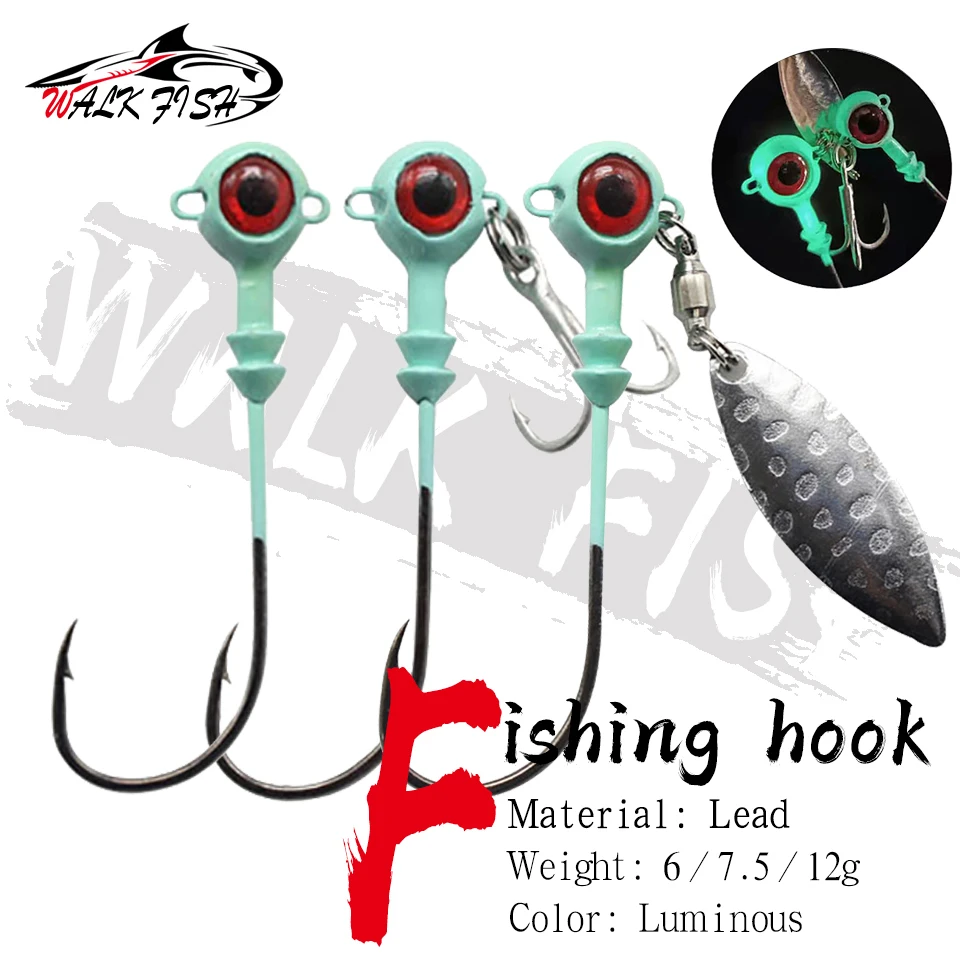 

WALK FISH 3 шт., 6 г, 7,5 г, 12 г, рыболовные крючки, светящиеся кренки из свинца, крючки для ловли нахлыстом, аксессуары для рыбалки на карпа