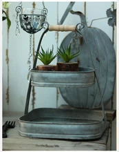 

2-Tier Hand-Antiqued Tray Square Zinc Farmhouse Decor