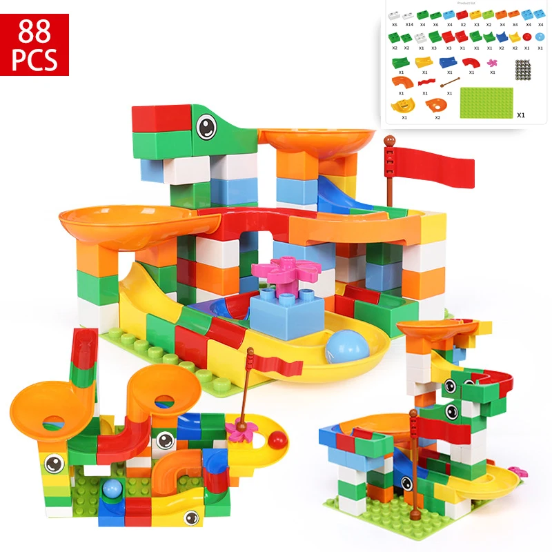 Najtaniej Duży 296 sztuk marmuru Race Run blok kompatybilny LegoINGlys Duploed klocki lejek bloki ślizgowe DIY cegły zabawki dla dzieci