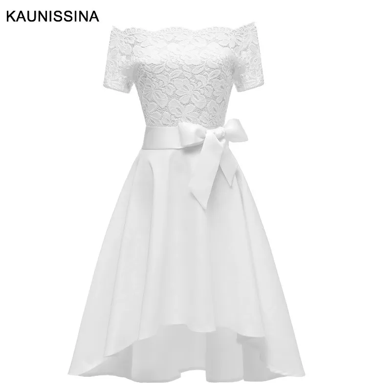 White KAUNISSINA женское платье коктейльное платье короткий рукав с открытыми плечами платья для выпускного вечера бордовый 7 NG Vestidos 7 цветов - Цвет: White