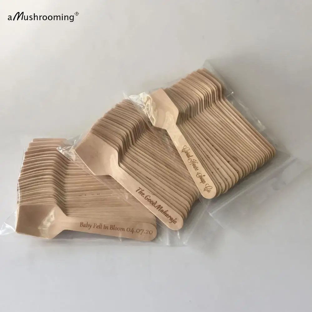 200pcs Laser Engraved Wooden Mini Spoons Biodegradable Tea Spoons Dessert Ice Cream Sugar Tea Party Decoration