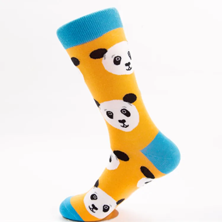 Новинка, модные носки с пандой, Ленивец, чистый хлопок, большие размеры, EU 41-46, мужские носки с рисунками животных, новинка, носки - Цвет: yellow panda