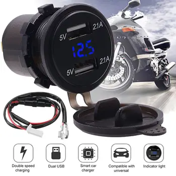 

Universal Charger Socket 12V/24V Dual USB Power Outlet Charger LED Digital Display Motorcycle Cigarette Lighter Socket Chargers