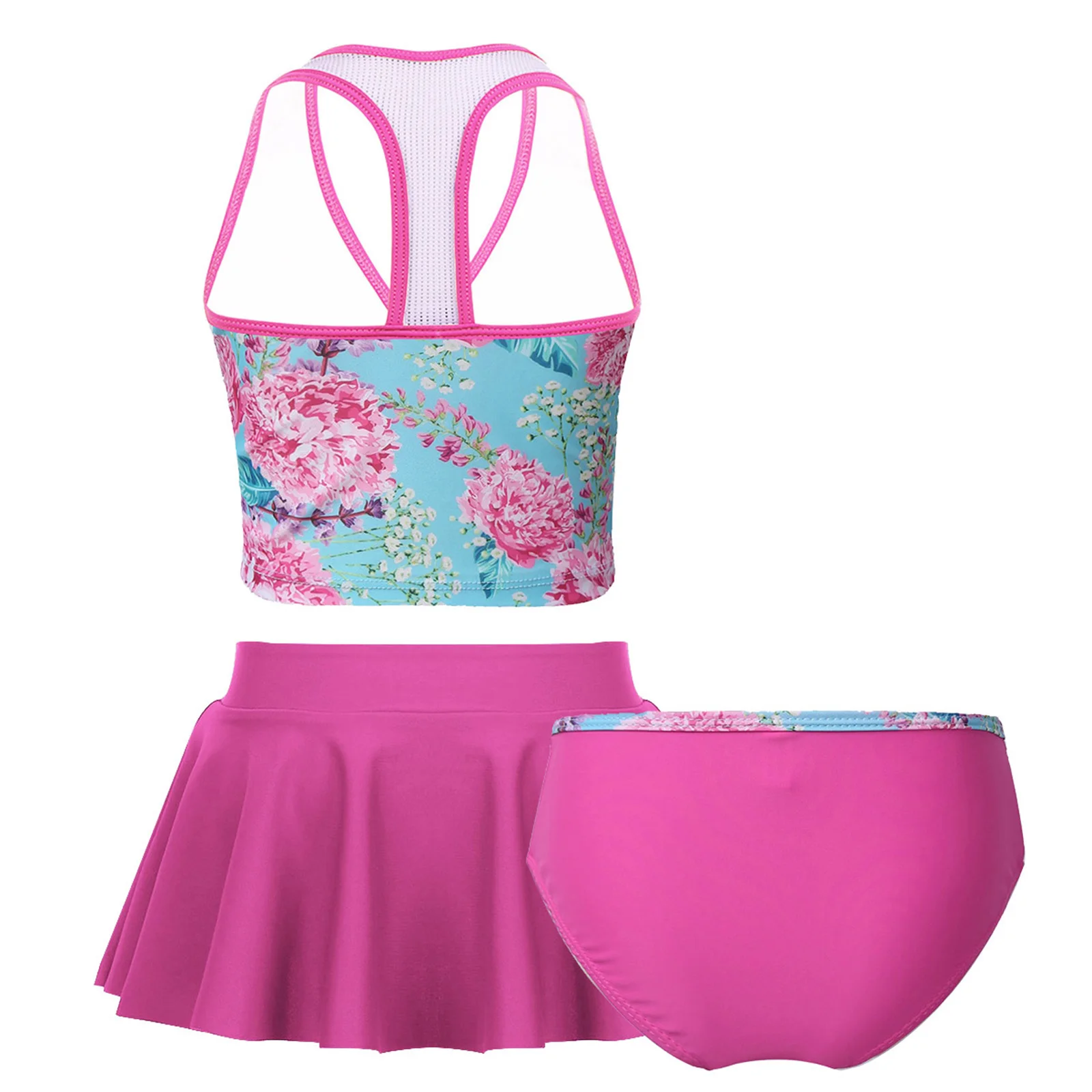 3PCS Toddler Grils Summer Breathable Swimsuit Colorful Print Tanks Vest Top +short with Skirt Bikinis Set Bathing Suit Swimwear