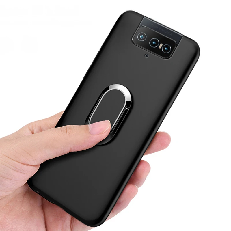 Asus ZenFone 7 Pro Case Luxury Soft Black Silicone Magnetic Car Holder Ring Phone Cover for Asus ZenFone 7 Pro ZS671KS Fundas 2