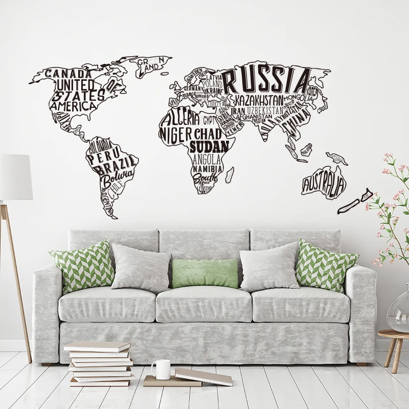 Huge World Map Collage Wall Sticker Office Classroom Large World Map Earth Global Wall Decal Bedroom Vinyl Decor  (1)