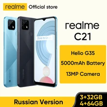 realme C21 Smartphone Helio G35 Octa Core 6.5'' inch Screen 5000mAh Massive Battery 3-Card Slot 13MP Camera Russian Version