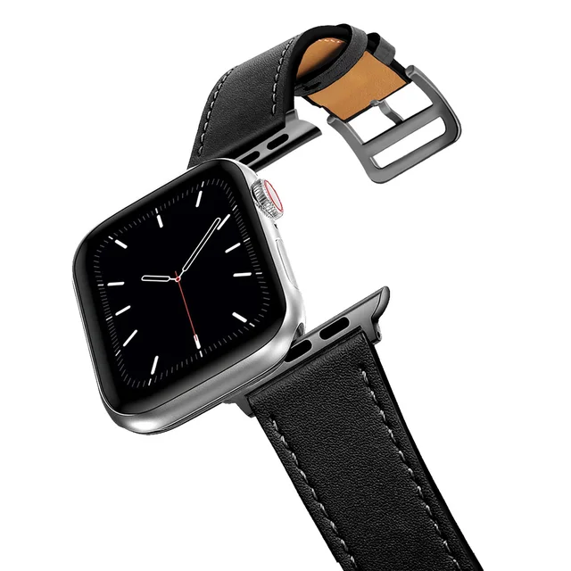 Business Real Leather Loop Bracelet Belt Band for Apple Watch SE 7654 42MM 38MM 44MM 40MM Strap on Smart iWatch 3 Watchband 45mm black