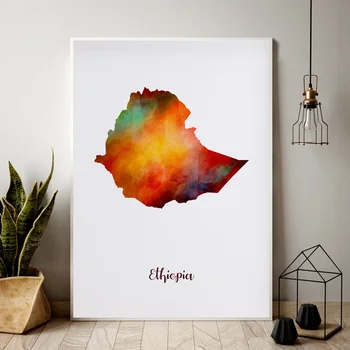 

Ethiopia map watercolor Map Modern City Canvas Art Print Wall Pictures for Living Room No Frame