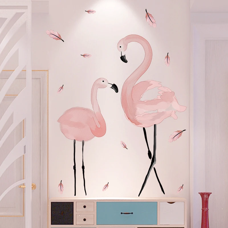 

[shijuekongjian] Pink Flamingo Wall Stickers PVC Material DIY Birds Mural Decals for House Kids Rooms Baby Bedroom Decoration