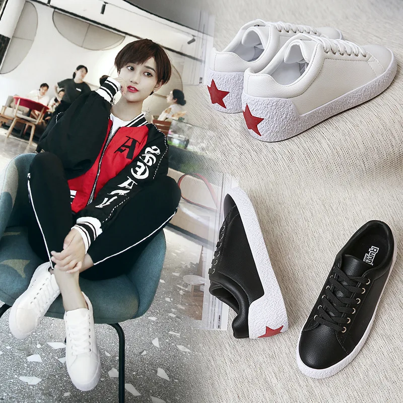 

2019 New Year-Lace-up Versatile Students Shoes Korean-style Casual Board Shoes Soft Leather White Shoes