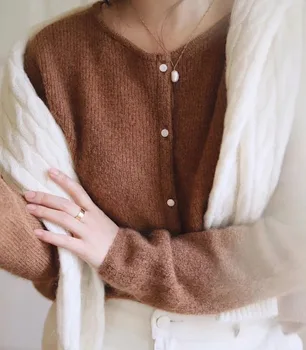 

Chic Knitted Cardigan Women Sweater Solid Color Single Breasted Knitted Sweater Knitwear Jacket
