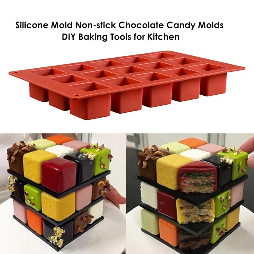 

15 Square Shape Cake Mold For Baking Dessert Ice-Creams Mousse Chocolate Truffle Candy And Gummy Mold