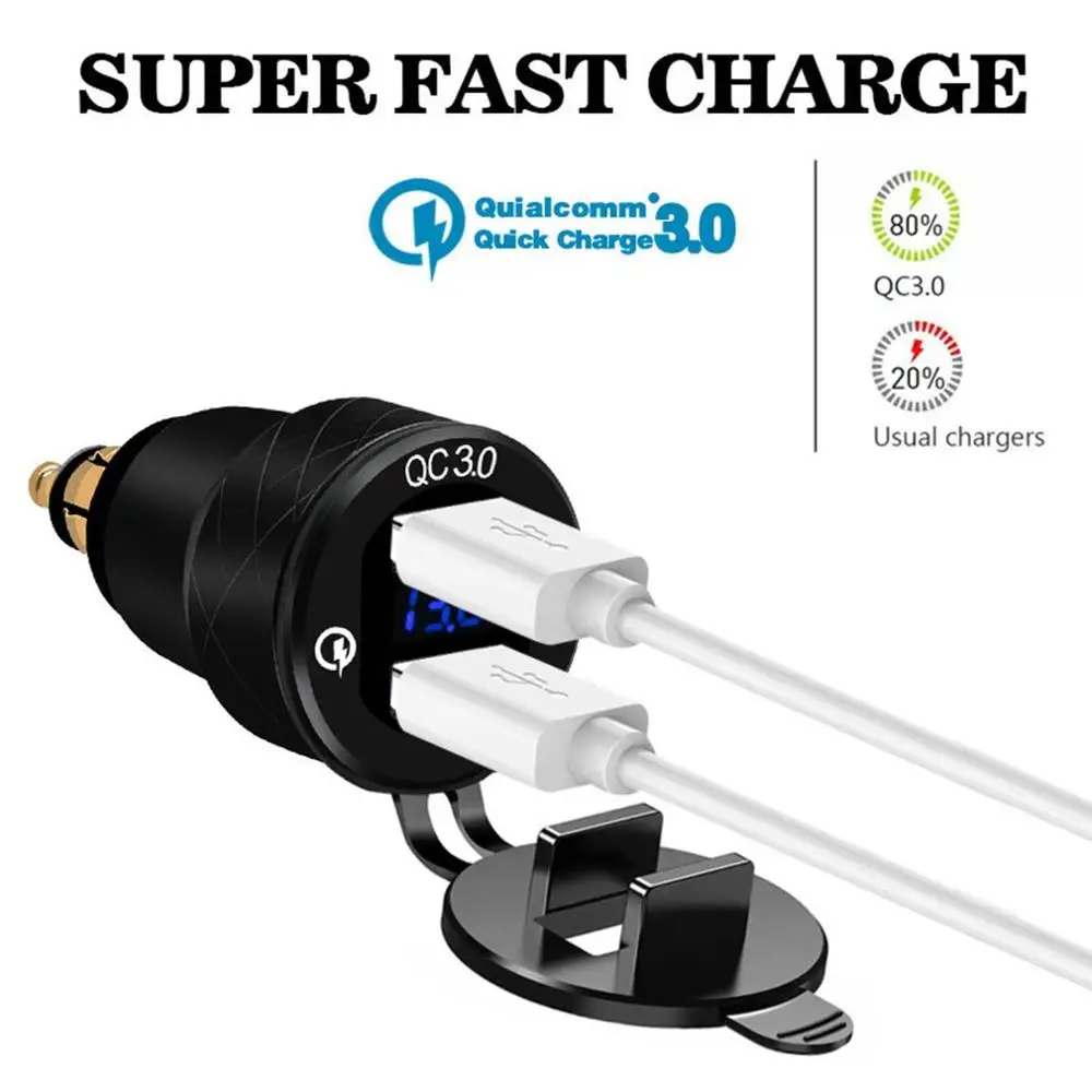 

Car And Motorcycle Car Digital Display Cigarette Lighter With Qc3.0 Dual Usb Port Output Fast Charge