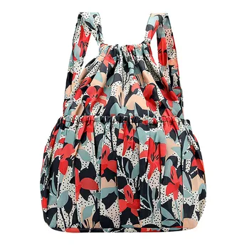 

New Fashion Vinatge Drawstring Backpacks Women Large Capacity Flower Ethnic Style Waterproof Nylon Shoulders Backpacks Rucksack