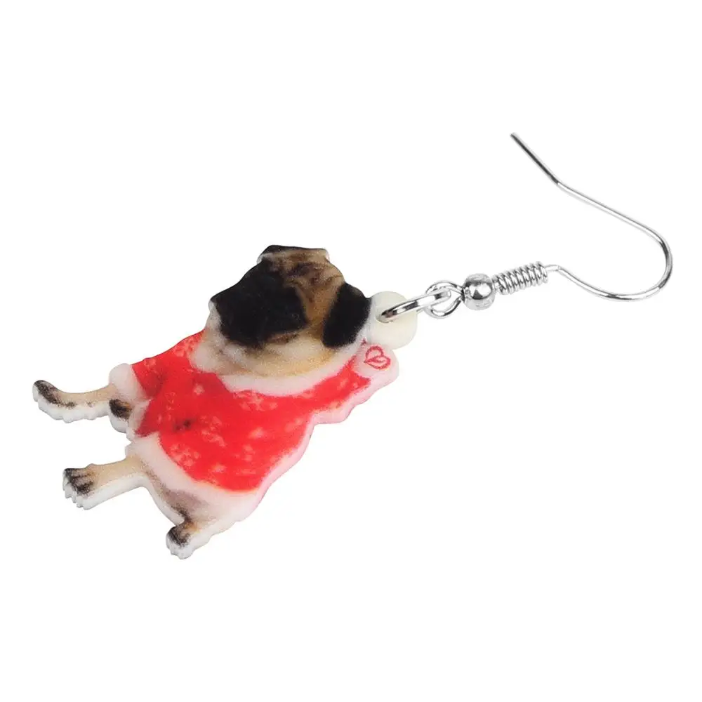 Bonsny Acrylic Christmas Costume Dress Pug Dog Earrings Drop Dangle Animal Jewelry Accessory For Women Girl Teen Kid Charms Gift