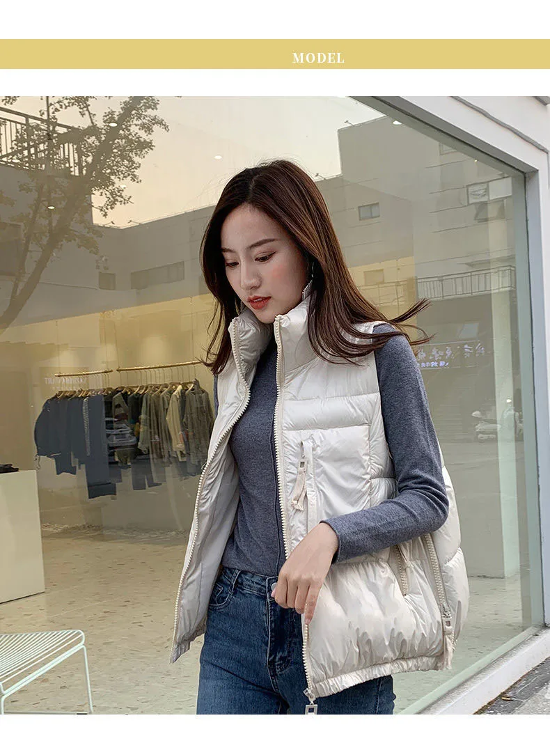 Winter Woman Down Cotton Short Vest Coat Yellow Stand Colloar Sleeveless Jacket Large size Waistcoat Korean Style Gilet Femme petite long puffer coat