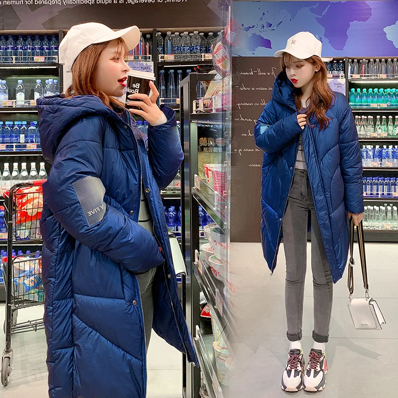

2019 Autumn And Winter New Style Cotton Coat WOMEN'S Dress Bright Surface Mid-length Network kapok yi Tops Hooded Coat