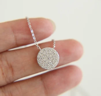 NEW Authentic 925 sterling silver Clear heart arrow cubic zirconia sparking bling micro pave disco round pendant women necklace