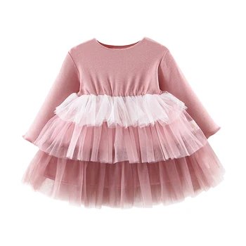 

New Autumn Baby Girl Dress 0-3T Cute Princess Style Solid Long-sleeved Girls Dress Fashion Sweet Round Neck Tiered Tutu Dress