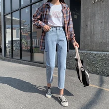 Новые винтажные джинсы с высокой талией женские Тощий светильник синие джинсы для женщин в стиле бойфренд джинсовые штаны женские брюки уличная одежда