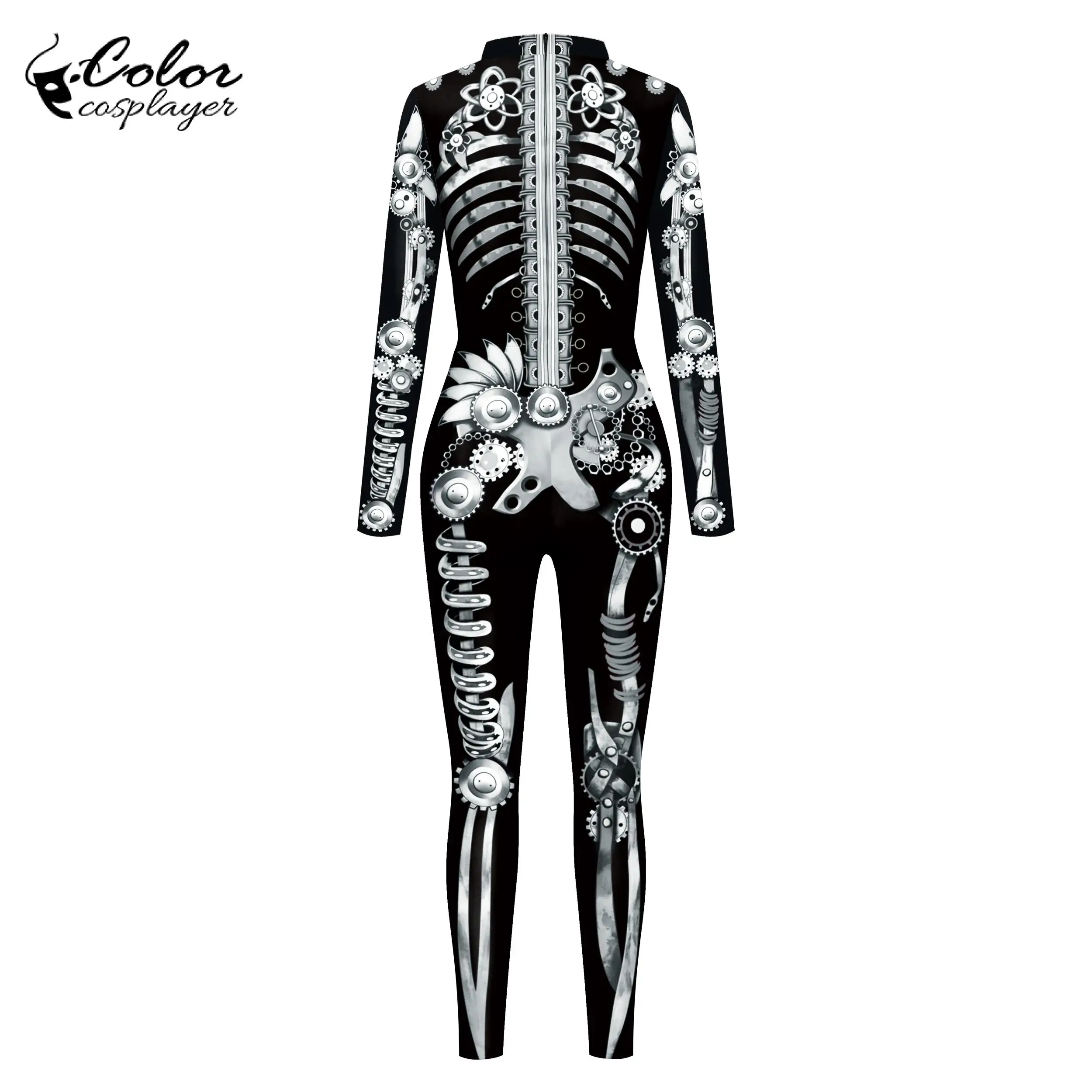 Color Cosplayer Women Skull Halloween Party Costume Scary 3D Printing Cosplay Bodysuit Stretch Sexy Zentai Catsuit Jumpsuits