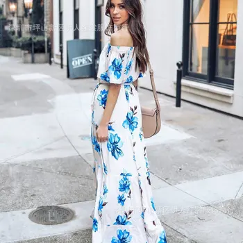 

Beach Skirt Dresses Outings Coverup Dress Plus Size Swimwear Swim Wear Women 2019 New Word Printed Spot Print Acetate