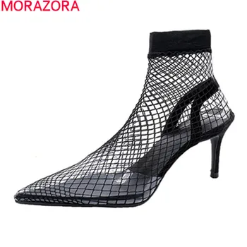 

MORAZORA 2020 New arrival fashion high heels shoes summer boots comfortable breathable pointed toe ladies shoes ankle boots