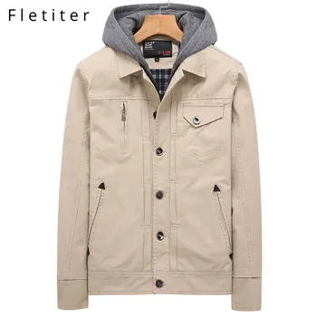 

Fletiter Brand New Spring Autumn Men Casual Jacket Coat Men's Fashion Washed 100% Cotton Clothing Jackets Male Coats 2019