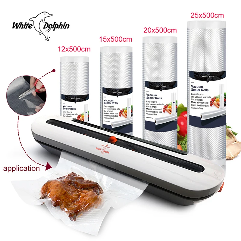 Вакуумная упаковочная машина White Dolphin 4 рулона пакеты для сохранения пищи 12 15 20 25x500