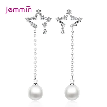 

Luxury Statement 925 Sterling Silver Women Drop Earrings Pearls Geometric Line Korean Tassel Long Chain Hanging Earing Jewelry