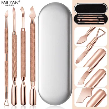 

Dual-end Cuticle Pusher Nail Art Finger Dead Skin Push Spoon Pedicure Tool Manicure Polish Gel Remover 4Pcs/box Stainless Steel