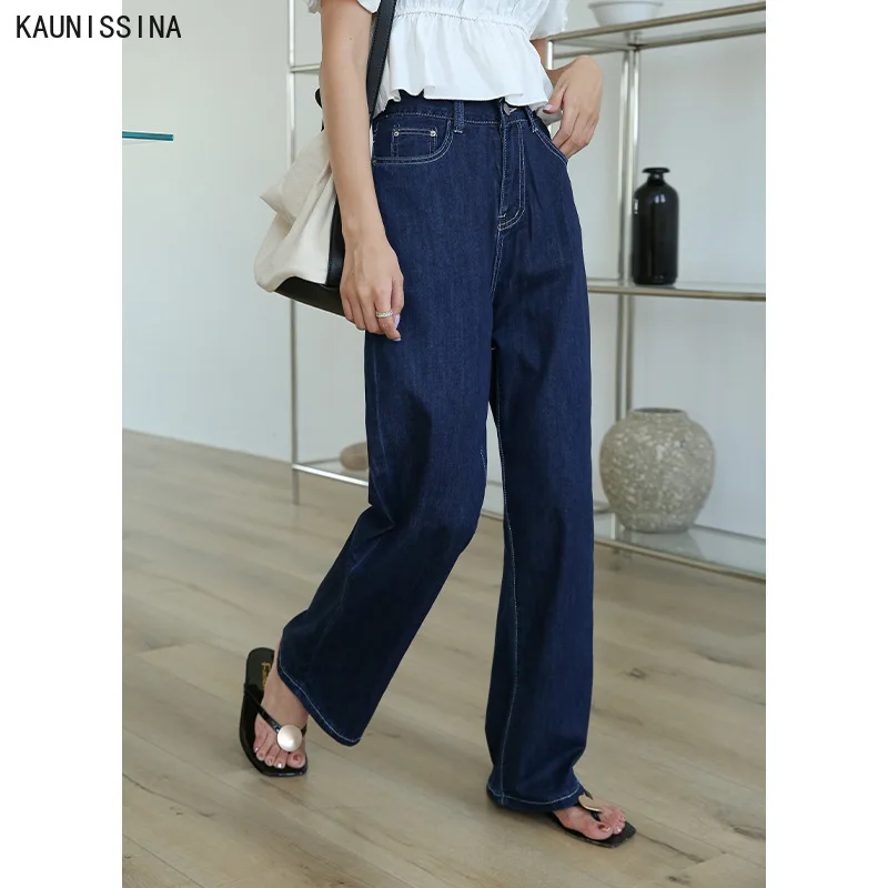 

New High Waist Straight Jeans Women's Korean-Style Loose Retro Wide Leg Pants Street Style Full Length Cotton Denim Trousers