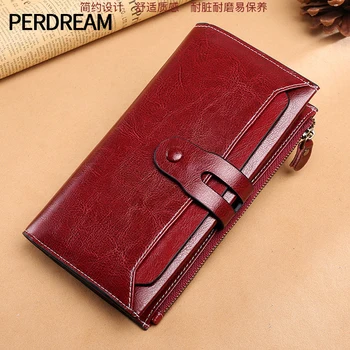 

Leather wallet women's clutch bag new wallet European and American retro oil wax leather ladies long wallet wholesale