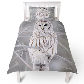 

Winter Owl Standing On The Branches Gray Duvet Cover Pillow Case Quilt Cover Set Bedclothes Single Bedding Sets For Bed