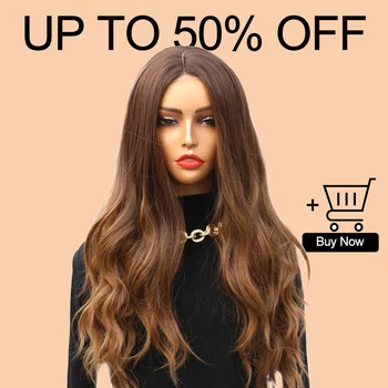 

Middle Part Lace Synthetic Wigs With For Women Long Wavy Natural Hair Temperature Ombre Brown Glueless Cosplay Fake Hair Wigs