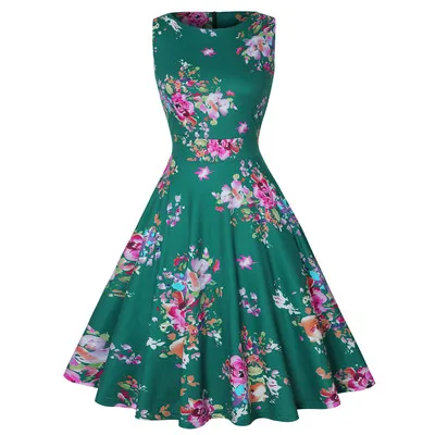 40 s, 50 s, 60 s, винтажные платья, женское летнее платье, 1950 s, элегантная зеленая Туника без рукавов, рокабилли, Ретро стиль, женские Свинг платья для вечеринок - Цвет: 4