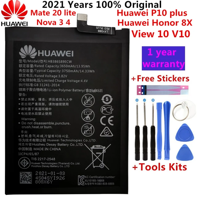 Hua Wei Original Phone Battery HB386589ECW 3650mAh For Huawei P10 Plus Honor 8X View 10 V10 Mate 20 Lite Nova 3 4 Batteries Tool 1
