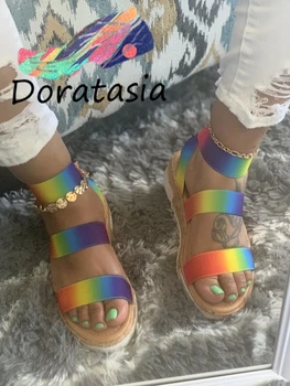 

DORATASIA Drop Shipping Big Size 35-43 Woman Color Platform Sandals Rainbow Flat Sandals Women Fashion Summer Shoes Woman
