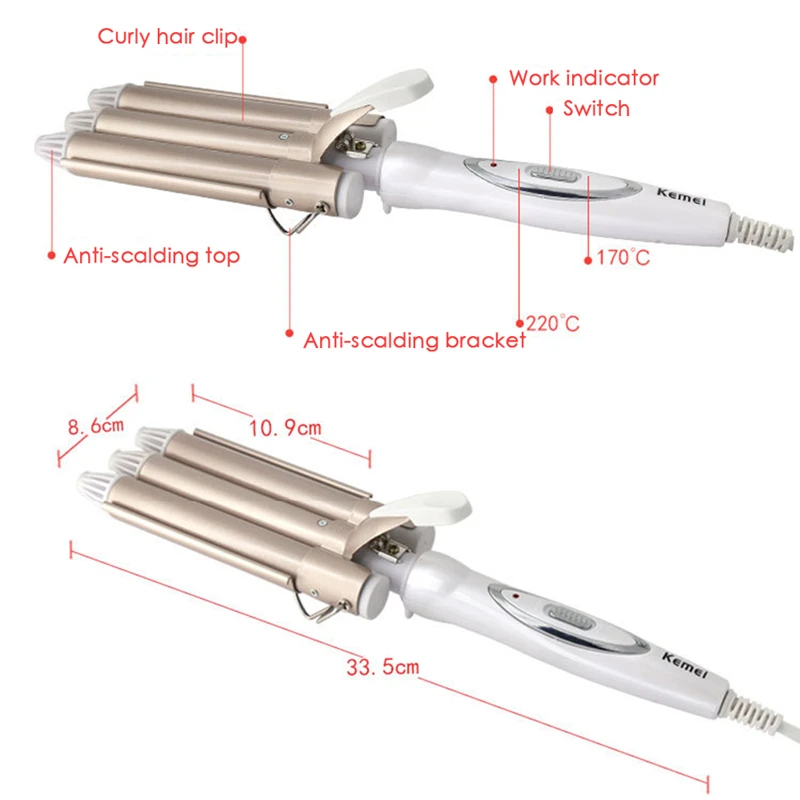 Профессиональный керамический щипцы для завивки с тремя цилиндрами, для волос стайлер для волос, инструменты для укладки волос, электрический инструмент для накрутки волос, керамическая палочка
