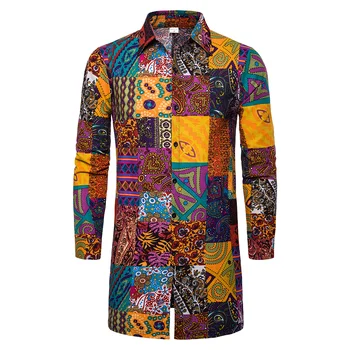 

2019 Men's Blouse Long Sleeve Printed Shirt Spring Autumn Top New Style Casual African wind long shirt for male Outwear